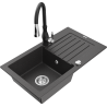 Mexen Pablo 1-compartment granite sink with a drip tray and kitchen mixer tap Savita, spotted black - 6510-76-672601-70