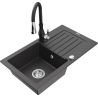 Mexen Pablo granite sink 1-bowl with drainer and Savita kitchen tap, speckled black - 6510-76-672601-70