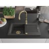 Mexen Pablo 1-bowl granite sink with drainer and Savita kitchen tap, black speckled - 6510-76-672601-50
