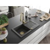 Mexen Pablo 1-compartment granite sink with drainer and Savita kitchen faucet, black speckled - 6510-76-672601-50