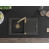Mexen Pablo granite sink 1-bowl with drainer and kitchen faucet Savita, speckled black - 6510-76-672601-50