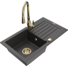 Mexen Pablo 1-compartment granite sink with a drip tray and kitchen mixer tap Savita, spotted black - 6510-76-672601-50