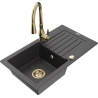 Mexen Pablo granite sink 1-bowl with drainer and kitchen faucet Savita, speckled black - 6510-76-672601-50
