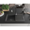 Mexen Pablo 1-bowl granite sink with drainer and Savita kitchen faucet, black speckled - 6510-76-672601-70-B
