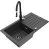Mexen Pablo 1-bowl granite sink with drainer and Savita kitchen faucet, black speckled - 6510-76-672601-70-B