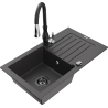 Mexen Pablo 1-compartment granite sink with a drip tray and kitchen mixer tap Savita, spotted black - 6510-76-672601-70-B