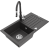 Mexen Pablo 1-bowl granite kitchen sink with drainer and Savita faucet, speckled black - 6510-76-672601-76