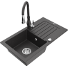 Mexen Pablo 1-compartment granite sink with a drip tray and kitchen mixer tap Savita, spotted black - 6510-76-672601-76