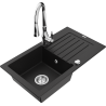 Mexen Pablo granite kitchen sink 1-bowl with drainer and Savita kitchen faucet, black - 6510-77-672601-00
