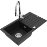 Mexen Pablo single-bowl granite sink with drainer and Savita kitchen tap, black - 6510-77-672601-00