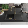 Mexen Pablo granite sink 1-bowl with drainer and Savita kitchen faucet, black - 6510-77-672601-50