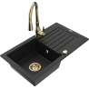 Mexen Pablo 1-compartment granite sink with a drip tray and kitchen mixer tap Savita, Black - 6510-77-672601-50