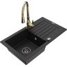 Mexen Pablo 1-compartment granite sink with a drip tray and kitchen mixer tap Savita, Black - 6510-77-672601-50-B