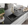 Mexen Pablo 1-compartment granite sink with a drip tray and kitchen mixer tap Savita, Black - 6510-77-672601-50-B