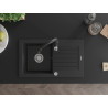 Mexen Pablo 1-bowl granite sink with drainer and Savita kitchen faucet, black - 6510-77-672601-70