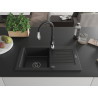 Mexen Pablo granite kitchen sink 1-bowl with drainer and Savita kitchen faucet, black - 6510-77-672601-70-B