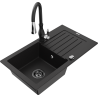 Mexen Pablo 1-bowl granite sink with drainer and Savita kitchen tap, black - 6510-77-672601-70-B