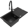 Mexen Pablo granite kitchen sink 1-bowl with drainer and Savita kitchen faucet, black - 6510-77-672601-70-B