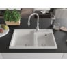 Mexen Tomas granite double-bowl kitchen sink with Savita faucet, white - 6516-20-672601-00