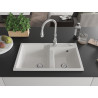 Mexen Tomas granite kitchen sink double bowl with Savita kitchen faucet, white - 6516-20-672601-00