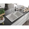 Mexen Tomas granite 2-bowl kitchen sink with Savita tap, white - 6516-20-672601-00