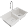 Mexen Tomas granite double-bowl kitchen sink with Savita faucet, white - 6516-20-672601-00