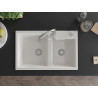 Mexen Tomas granite double-bowl kitchen sink with Savita faucet, white - 6516-20-672601-00