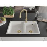 Mexen Tomas granite sink 2-bowl with Savita kitchen faucet, white - 6516-20-672601-50
