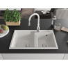 Mexen Tomas 2-bowl granite sink with Savita kitchen faucet, white - 6516-20-672601-20