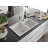 Mexen Tomas granite double-bowl sink with Savita kitchen faucet, white - 6516-20-672601-20