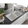 Mexen Tomas granite kitchen sink 2-bowl with Savita kitchen tap, white - 6516-20-672601-20