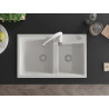 Mexen Tomas 2-bowl granite sink with Savita kitchen faucet, white - 6516-20-672601-20