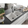 Mexen Tomas 2-bowl granite sink with Savita kitchen faucet, white - 6516-20-672601-70