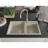 Mexen Tomas granite double-bowl kitchen sink with Savita faucet, beige - 6516-69-672601-00