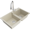 Mexen Tomas 2-compartment granite sink with a kitchen mixer tap Savita, Beige - 6516-69-672601-00