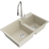 Mexen Tomas granite kitchen sink 2-bowl with Savita kitchen tap, beige - 6516-69-672601-00