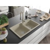 Mexen Tomas granit sink 2-chamber with Savita kitchen faucet, beige - 6516-69-672601-69