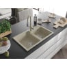 Mexen Tomas granite sink 2-bowl with Savita kitchen tap, beige - 6516-69-672601-69