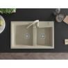 Mexen Tomas granit sink 2-chamber with Savita kitchen faucet, beige - 6516-69-672601-69