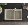 Mexen Tomas granite sink 2-bowl with Savita kitchen tap, beige - 6516-69-672601-69