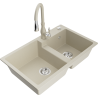 Mexen Tomas granit sink 2-chamber with Savita kitchen faucet, beige - 6516-69-672601-69