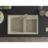 Mexen Tomas granite sink 2-bowl with Savita kitchen tap, beige - 6516-69-672601-50