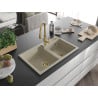 Mexen Tomas granite sink 2-bowl with Savita kitchen tap, beige - 6516-69-672601-50