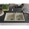 Mexen Tomas 2-bowl granite kitchen sink with Savita faucet, beige - 6516-69-672601-70