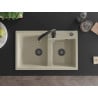 Mexen Tomas granite sink 2-bowl with Savita kitchen tap, beige - 6516-69-672601-70