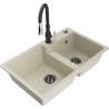 Mexen Tomas 2-compartment granite sink with a kitchen mixer tap Savita, Beige - 6516-69-672601-70