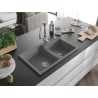 Mexen Tomas 2-bowl granite kitchen sink with Savita kitchen faucet, gray - 6516-71-672601-00