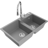 Mexen Tomas 2-bowl granite kitchen sink with Savita kitchen faucet, gray - 6516-71-672601-00