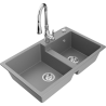 Mexen Tomas 2-compartment granite sink with a kitchen mixer tap Savita, Grey - 6516-71-672601-00