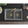 Mexen Tomas 2-bowl granite sink with Savita kitchen faucet, gray - 6516-71-672601-50